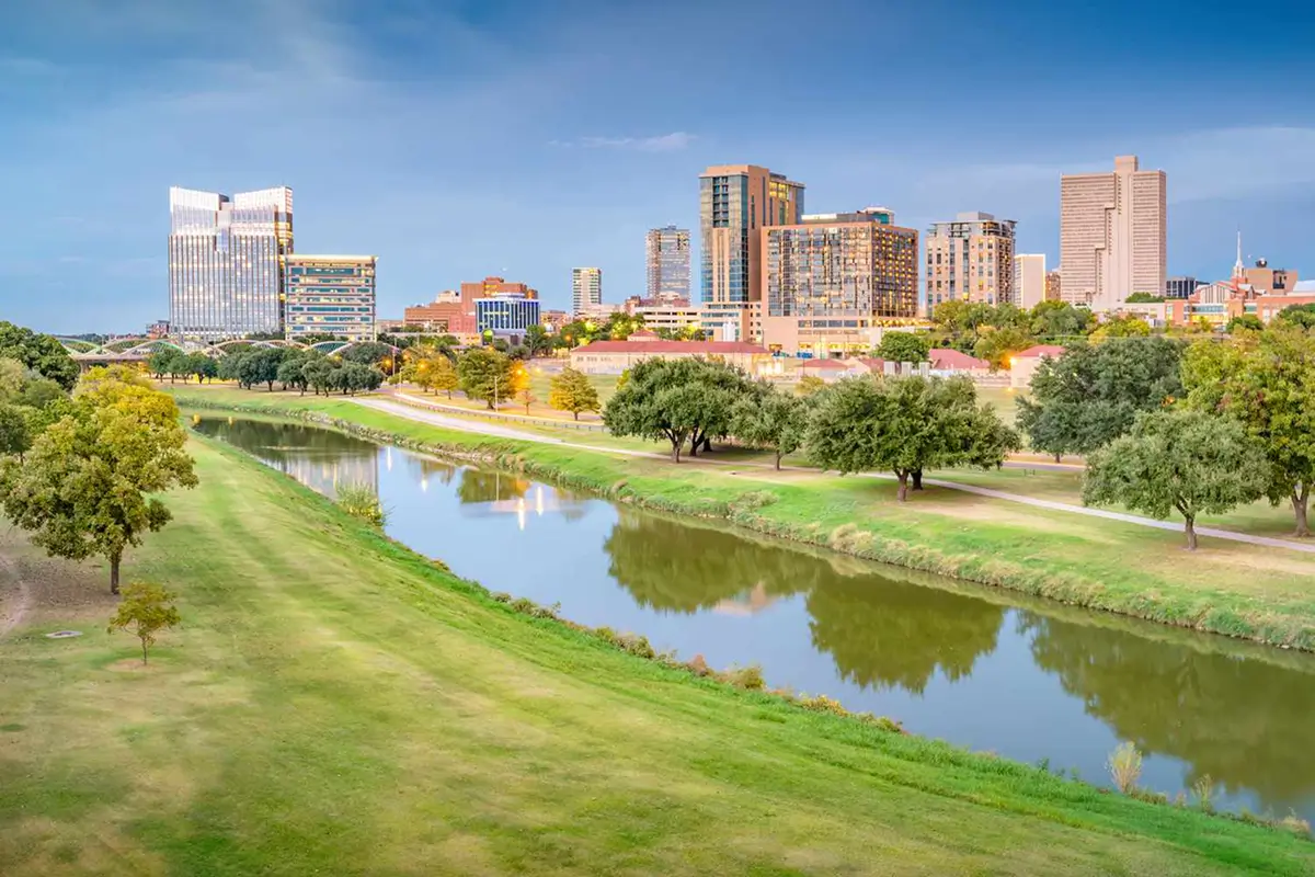 Fort Worth skyline along the Trinity River